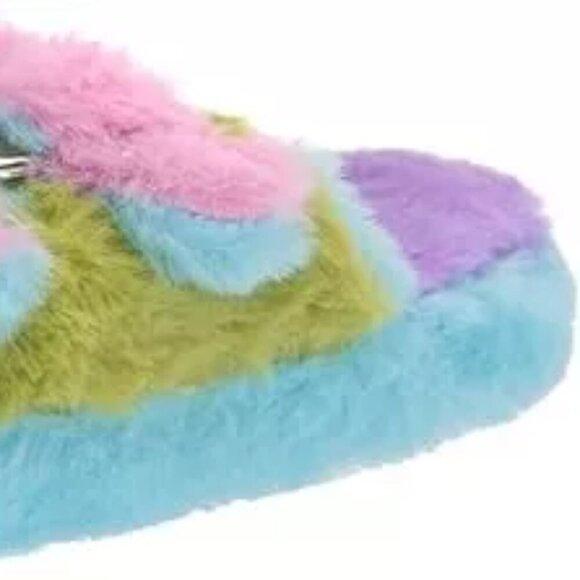 Steve Madden Kids Jaround Multi Slipper Double Buckle Plush Faux Fur Slip-On NIB - Picture 2 of 3